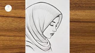 Beautiful girl with Hijab drawing || Pencil sketch for beginners || Easy girl drawing step by step