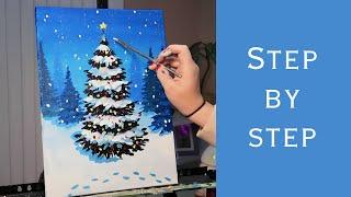 Acrylic Painting Tutorial / Virtual Paint & Sip / Winter Wonderland Snowy Christmas Trees