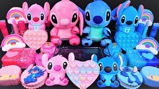 "Pink vs Blue" Stitch Slime Mixing Random Cute, shiny things into slime #ASMR #slimevideos #슬라임