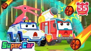 Super Cars Save the Dinosaurs! | Police Car & Fire Truck Adventures | Kids Cartoons & Car Songs