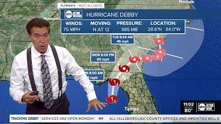 Debby strengthens to Category 1 hurricane as it continues to move north toward Florida's Big Bend