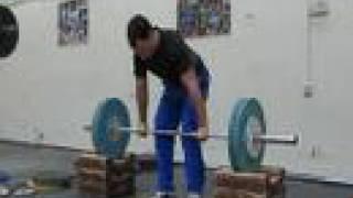 Power clean from low blocks, 90kg