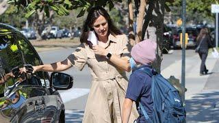 Jennifer Garner Dons Brown Button Up Dress As She Takes Sam To Swim Class