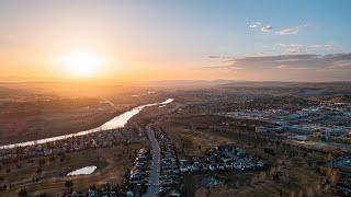 Aerial View of Cochrane at Sunset - Cochrane AB Cinematic