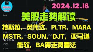 12月19日，美股即时走势解读，特斯拉、英伟达、PLTR、MARA、MSTR、GME、SOUN、DJT、微软、亚马逊、BA等走势看法️️ #美股推荐2024 #英伟达股票 #特斯拉股票 #美股大涨