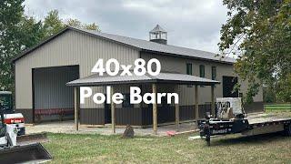 Touring a 40x80 16’ post frame shop with taupe ceiling: Inside look with R19 sidewall insulation