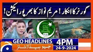 Maryam Nawaz Takes Action: PMLN Updates | Geo News 4 PM Headlines | Sept 24, 2024