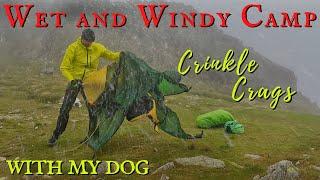 SOLO CAMPING in RAIN AND STRONG WINDS - Crinkle Crags Lake District UK WILD BACKPACKING with a dog