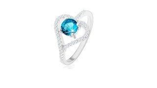 Jewellery - Engagement ring made of 925 silver, zircon heart outline, blue zircon