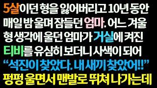 (감동사연) 5살 형을 잃어버리고 10년 동안 매일 밤 울며 잠들던 엄마. 어느 겨울 티비 보던 엄마가 사색이 되어 맨발로 뛰쳐 나가는데 /신청사연/사이다썰/사연라디오