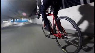 Bright Red Fixie: Parking lot downhill - Mississauga, ON - Peter Collins