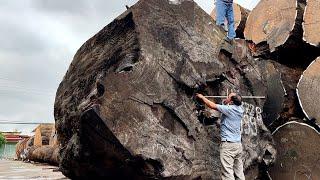 Sawing A Tree Stump Weighing 60 Tons // Wood Cutting Skills