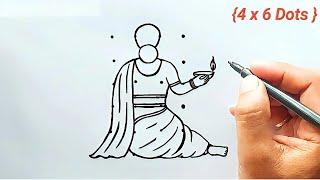 Diwali special drawing | Traditional girl drawing with diya | Diwali drawing | diwali rangoli