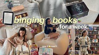 *reading vlog* binging books for a week| starting a reading journal, caraval reactions, barnes haul