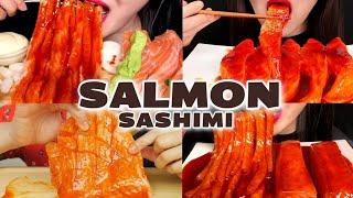 RAW AND DELICIOUS! Salmon Sashimi eating mukbang compilation 