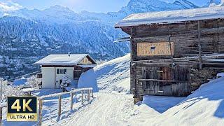 VR 360° Winter Snow Gimmelwald Switzerland 4K Walking Tour