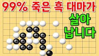 사활 바둑 묘수 - 99% 죽은 듯한 흑 대마가 살아납니다. #바둑 #사활 #바둑강좌