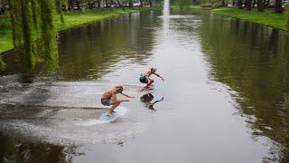 2 World Champion Skimboarders Attempt to Cross 100ft Canal