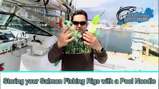 Storing your Salmon Fishing Trolling Flashers & Fly/Meat Rigs or Leaders with a Pool Noodle