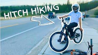 Hitch Hiking on Mountain Bikes.