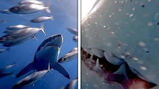 CLOSEST ENCOUNTER WITH GREAT WHITE SHARK EVER! (Shark Encounters Caught On Tape)