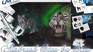 Airbrush Tutorial Stencil AS-006/AS-013 "Tiger Forrest" UMR-Design (English/Deutsch)