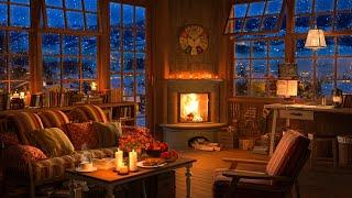 Cozy Winter Coffee Shop Ambience with Sweet Jazz Music & Fireplace for Relax the last days of 2023️