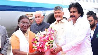 Sri Pawan Kalyan Welcomes Hon'ble President of India Smt. Droupadi Murmu at Gannavaram Airport