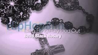 Bling Bling Fully Iced Out Bead Black Rosary Necklace