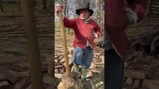 Alex #explains why he uses a #wooden #hammer with the #iron #wedge. #livinghistory #woodworking
