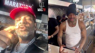 Jim Jones & India Love Supports Nipsey Hussle's Marathon Burger While YG Works The Grill! 