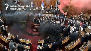 Smoke Bomb Protest Hits Serbian Parliament In Belgrade In Support Of Student Protests