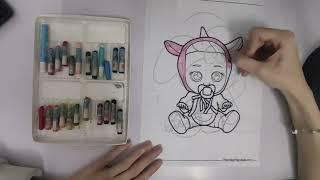 Coloring cartoon characters playing happily