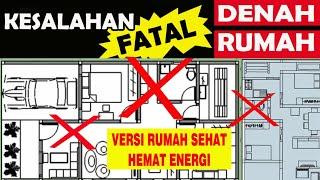 DENAH RUMAH SALAH dan DENAH BENAR di Lahan Berimpit versi Rumah Sehat Hemat Energi - 7x12