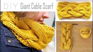 How to KNIT a Giant CABLE SCARF ! | Step-by-Step Cowl Tutorial | Circle Scarf Free Knitting Pattern