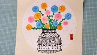 How to draw flowers and vases and fill it with color Beginners painting teaching Learn to paint