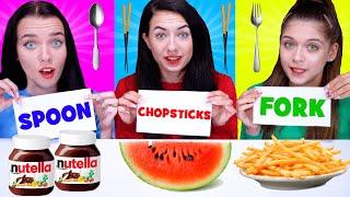 ASMR Spoon, Fork, Chopsticks Food Challenge By LiLiBu