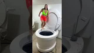 HIGHEST JUMP Slow Motion into Worlds Largest Giant Toilet Black Pool with BIG SPLASH #shorts