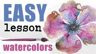  HOW I paint ~ THE EASIEST ~ watercolor FLOWER Ever ! ~ Painting class for Beginners