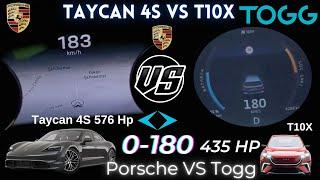 acceleration 0-180 Porsche Taycan 4S P-Plus 571Hp VS TOGG T10X 435 Hp Awd  Hız testi inceleme review