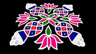 Pongal rangoli | pongal kolam | pulli kolam | 13 dots kolam | sankranthi muggulu | lotus rangoli