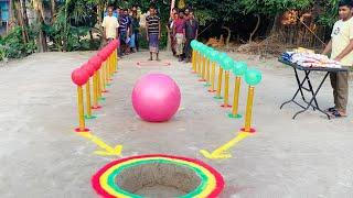 Can Uncles throw the big ball into the hole? See who put the ball in the hole at the end