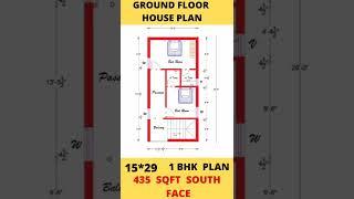 #435 SQFT#15*29 SOUTH FACE 1 BHK HOUSE DESIGN PLAN#LOW BUDGET HOUSE PLAN#VASTU PLAN#HOME PLAN#