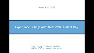 Experience Gillings for Admitted MPH Students 2020 (Zoom)