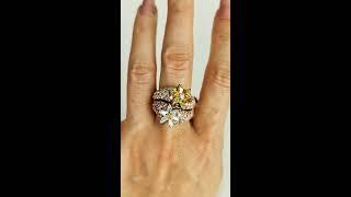 IGI Certified, Yessayan Designer Pink, Yellow, White Diamonds Cocktail Ring