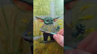 baby Yoda added to a thrifted painting #yoda #starwars #alteredart #repainting