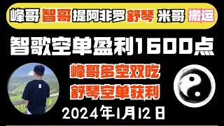 智歌、峰哥vip策略（1月12日）｜智歌空单获利1600点！峰哥多空双吃3000点！舒琴空单获利！|《峰哥智哥3折会员》比特币峰哥 币圈聚合星球#比特智 #智歌 #btc #eth #zhige