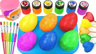 Satisfying Video l How to make Rainbow Baby Eggs From Mixing Glitter Slime in Bathtub Cutting ASMR