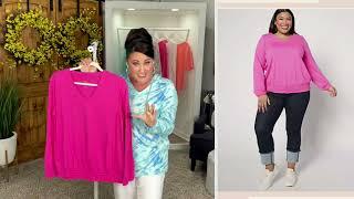 Belle by Kim Gravel Slub Knit Smocked Waist V Neck Top on QVC