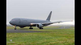 US Airforce Boeing KC-46 Pegasus, callsign RCH852 departing Prestwick's rwy 12 4K